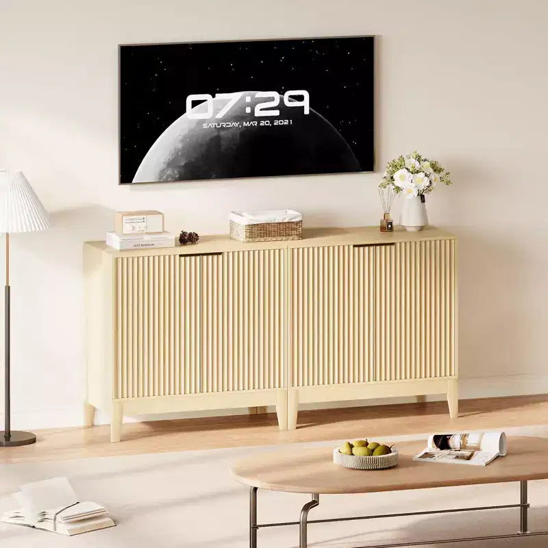 Large Buffet Sideboard Cabinet with Storage,47 Modern Fluted Coffee Bar Storage Cabinet with 3 Drawers & 2 Doors for Dining Room,Living Room, Hallway