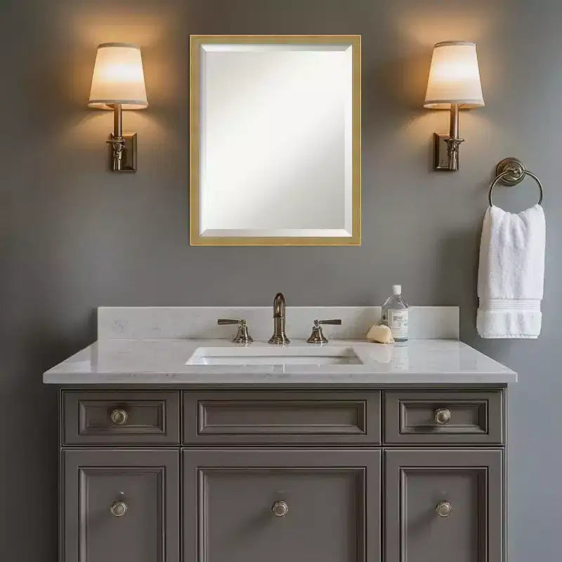 Amanti Art Incline Beveled Wood Framed Bathroom Vanity Wall Mirror