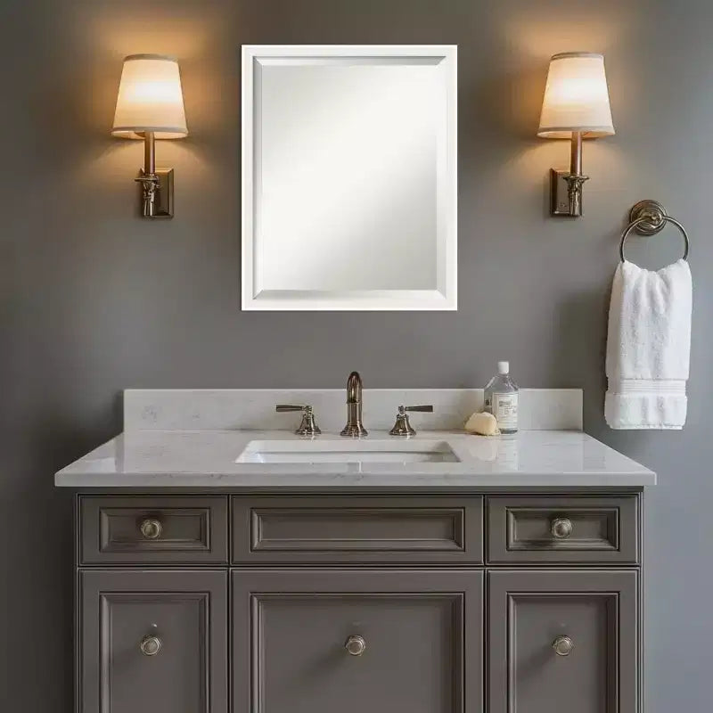 Amanti Art Incline Beveled Wood Framed Bathroom Vanity Wall Mirror