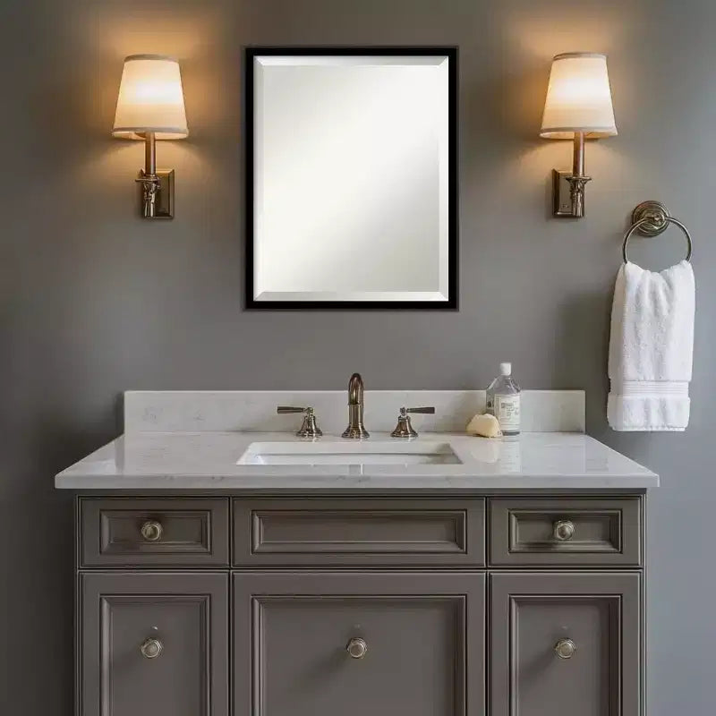 Amanti Art Incline Beveled Wood Framed Bathroom Vanity Wall Mirror