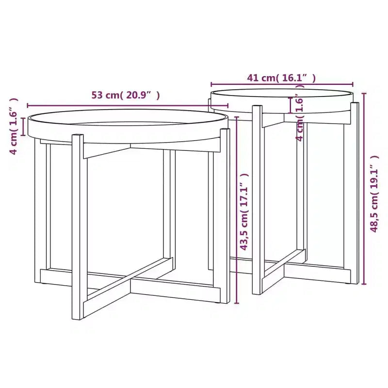 vidaXL Coffee Table 2 pcs Round End Table Accent Sofa Table Solid Wood Pine - White