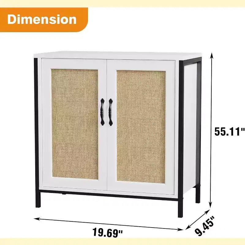 Acekool Rattan Storage Cabinet with Doors and Shelves, Accent Sideboard Buffet for Entryway, Living Room, Office, Modern Boho Organizer