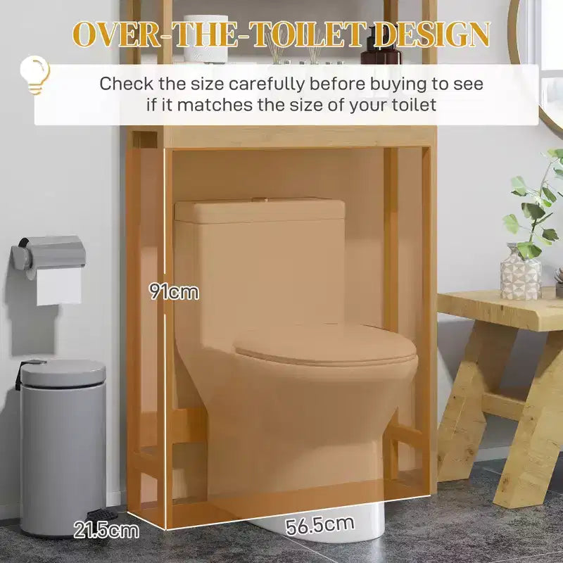 MAYEERTY Bamboo Over the Toilet Storage Cabinet, Over Toilet Bathroom Organizer with Slatted Doors Adjustable Shelf & Open Shelf