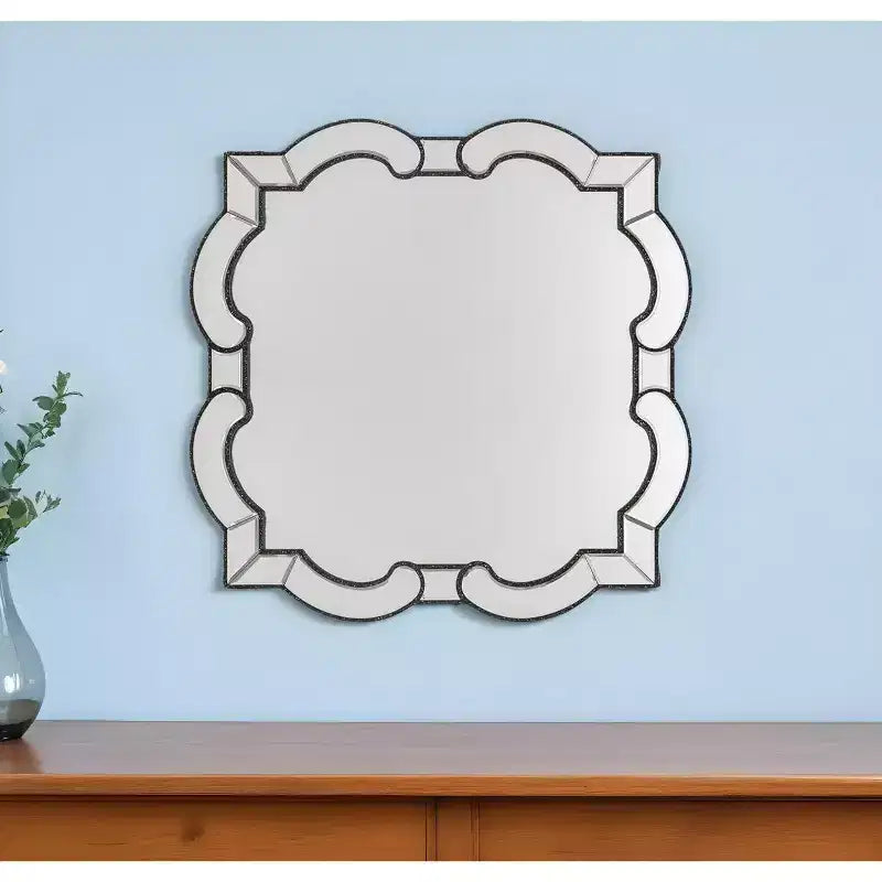 HomeRoots 32 Clear Scalloped Glass Framed Accent Mirror