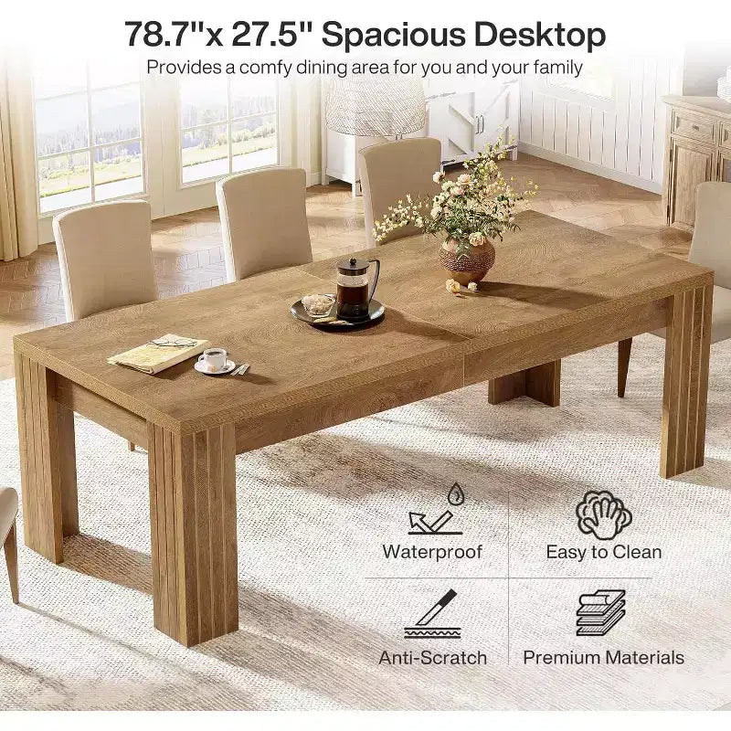 Lantine 78.7-Inch Large Dining Table for 6-8, Rectangle Farmhouse Kitchen Table with Heavy Duty Legs for Kitchen & Dining & Living Room (Natural)