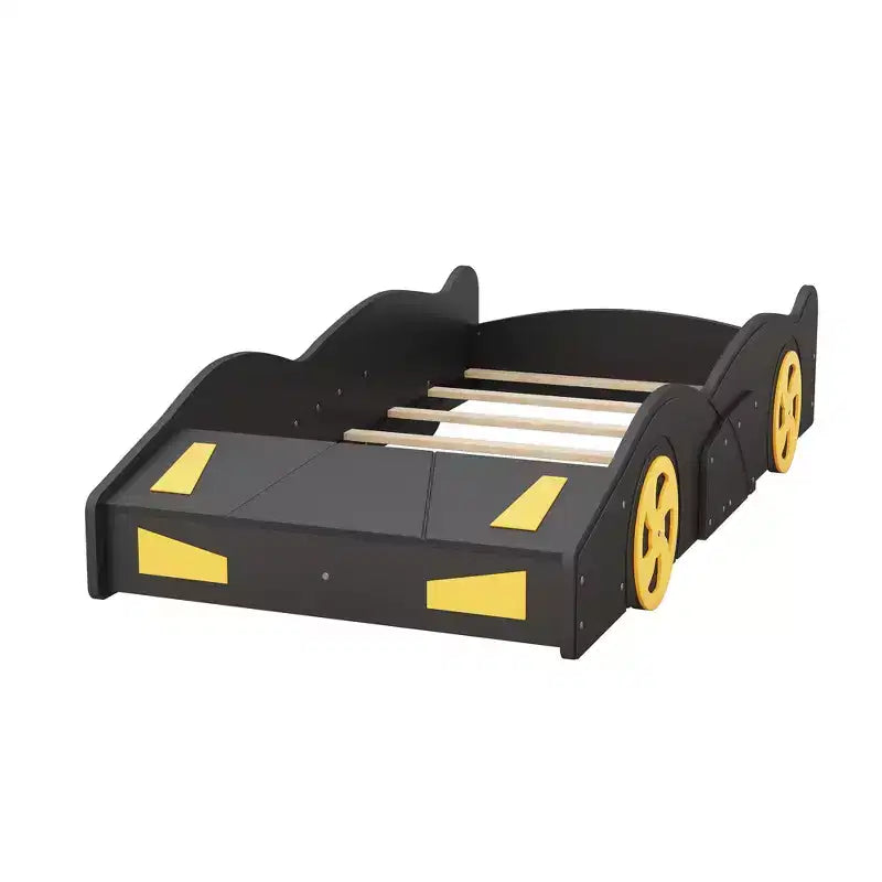 Race Car Bed Platform Bed for Kids, Wood Car-Shaped Kids Bed Frame with Storage and Wheels for Boys Girls