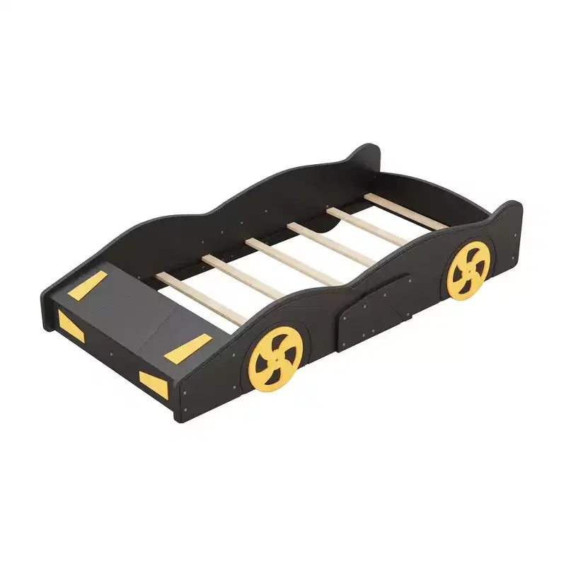 Race Car Bed Platform Bed for Kids, Wood Car-Shaped Kids Bed Frame with Storage and Wheels for Boys Girls