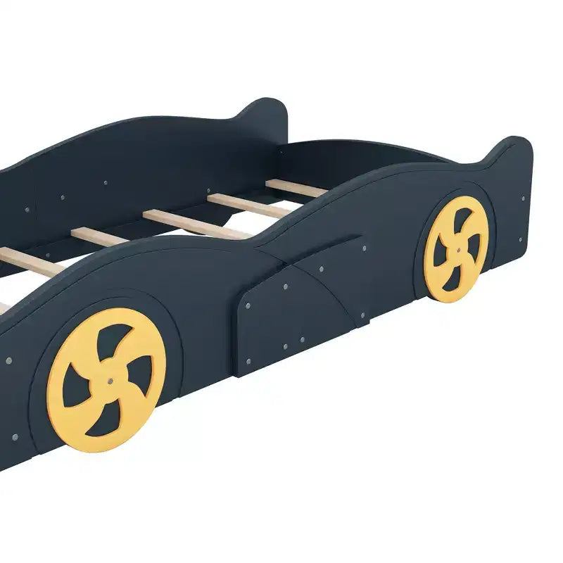 Race Car Bed Platform Bed for Kids, Wood Car-Shaped Kids Bed Frame with Storage and Wheels for Boys Girls