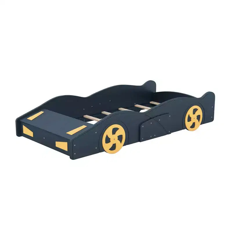 Race Car Bed Platform Bed for Kids, Wood Car-Shaped Kids Bed Frame with Storage and Wheels for Boys Girls
