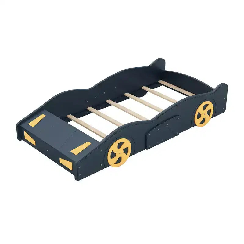 Race Car Bed Platform Bed for Kids, Wood Car-Shaped Kids Bed Frame with Storage and Wheels for Boys Girls