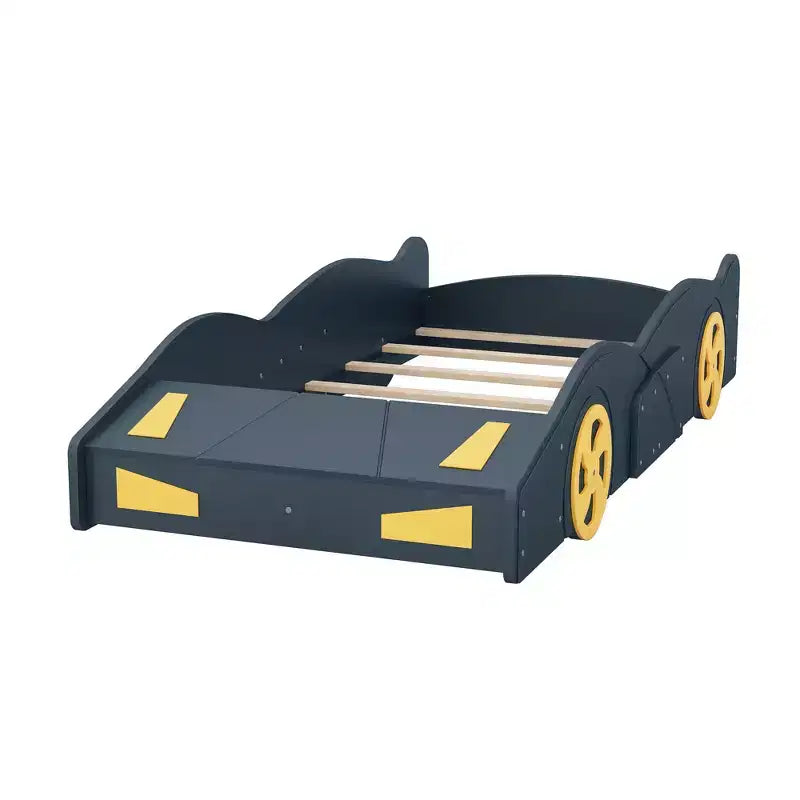 Race Car Bed Platform Bed for Kids, Wood Car-Shaped Kids Bed Frame with Storage and Wheels for Boys Girls