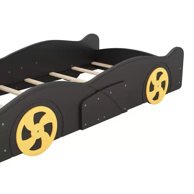 Race Car Bed Platform Bed for Kids, Wood Car-Shaped Kids Bed Frame with Storage and Wheels for Boys Girls