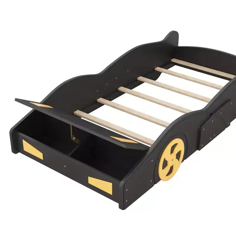 Race Car Bed Platform Bed for Kids, Wood Car-Shaped Kids Bed Frame with Storage and Wheels for Boys Girls