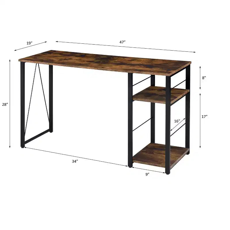 Okak 47IN Minimalism Office Desk with 2 Shelves, Standing Desk with Reinforced Metal Frame, Computer Desk for Bedroom, Living Room, Study