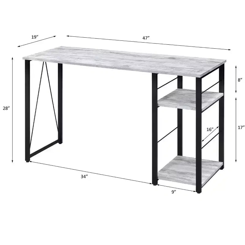 Okak 47IN Minimalism Office Desk with 2 Shelves, Standing Desk with Reinforced Metal Frame, Computer Desk for Bedroom, Living Room, Study
