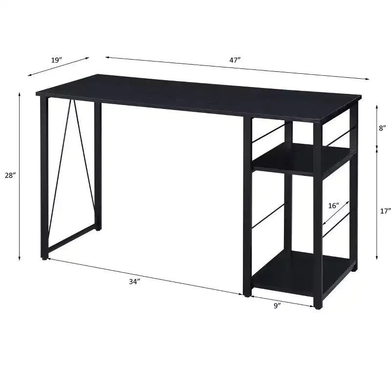 Okak 47IN Minimalism Office Desk with 2 Shelves, Standing Desk with Reinforced Metal Frame, Computer Desk for Bedroom, Living Room, Study