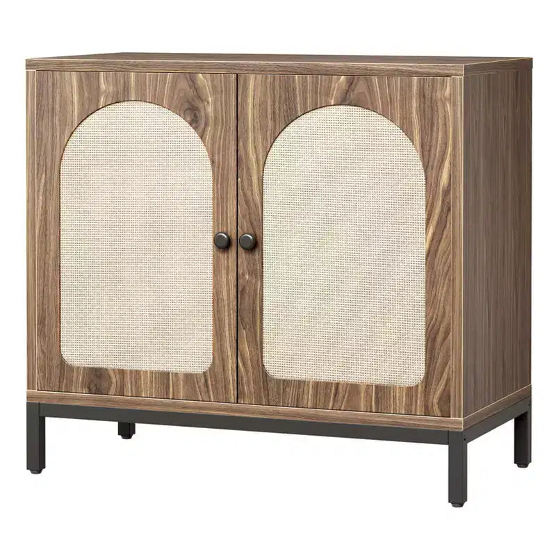 Rattan Sideboard Buffet Cabinet, Kitchen Storage Cabinet with Rattan Doors and Adjustable Shelves, Boho Accent Liquor Coffee Buffet for Living Dining