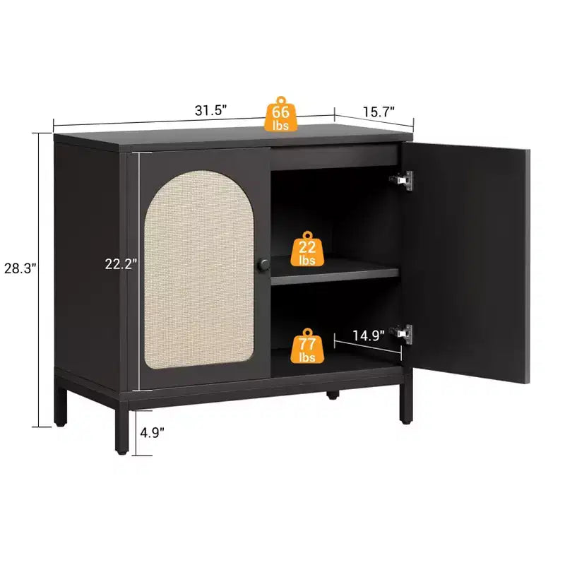 Rattan Sideboard Buffet Cabinet, Kitchen Storage Cabinet with Rattan Doors and Adjustable Shelves, Boho Accent Liquor Coffee Buffet for Living Dining