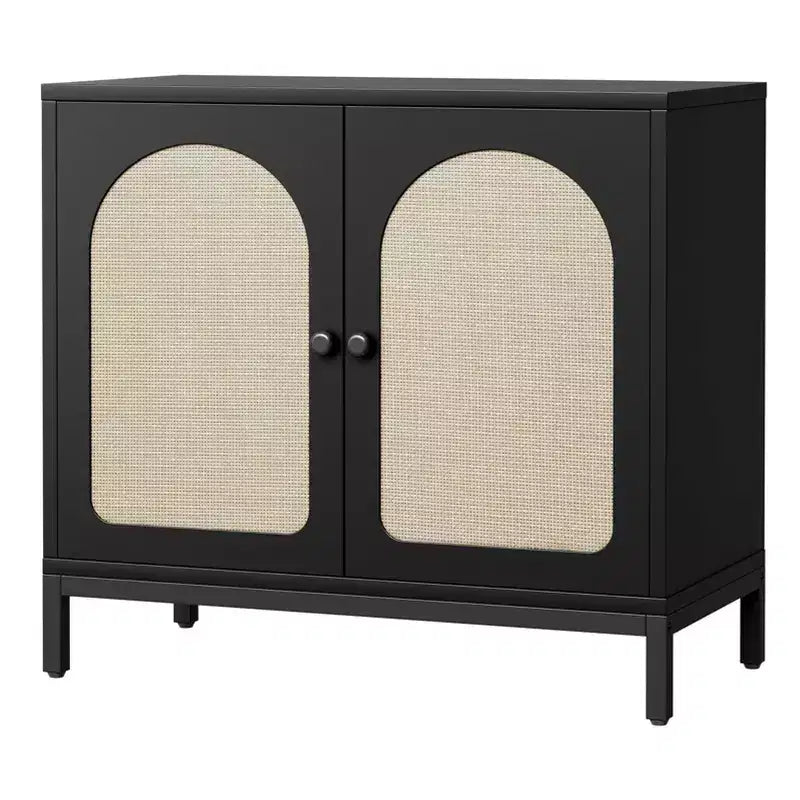 Rattan Sideboard Buffet Cabinet, Kitchen Storage Cabinet with Rattan Doors and Adjustable Shelves, Boho Accent Liquor Coffee Buffet for Living Dining