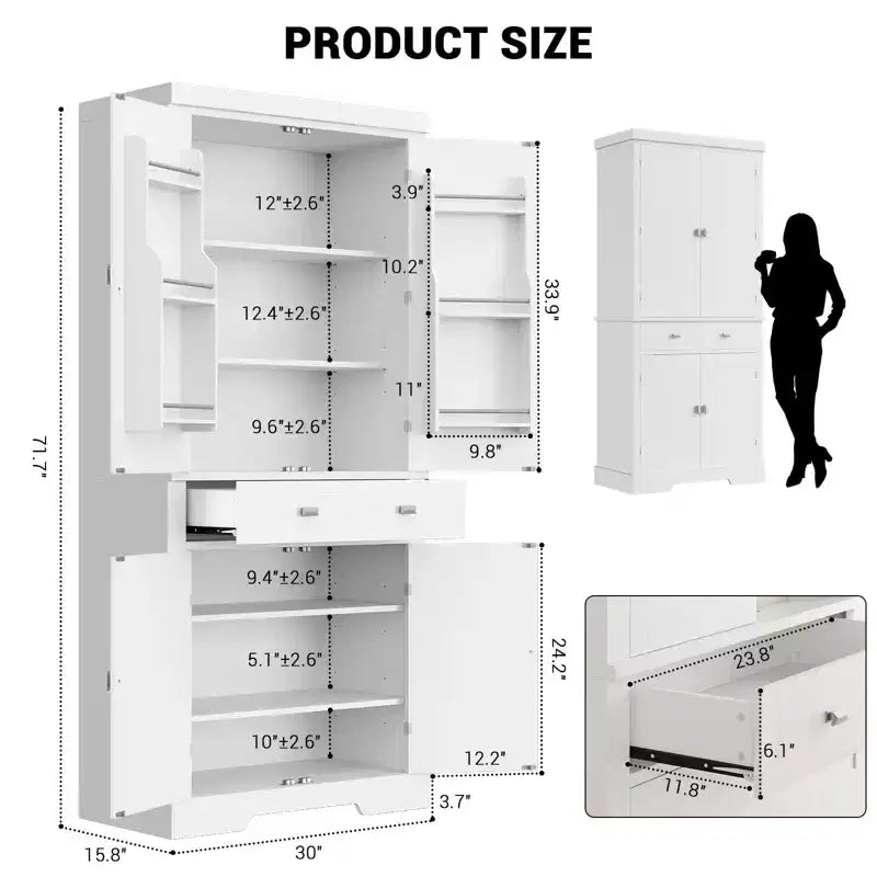 72 Farmhouse Pantry Cabinet with Adjustable Shelves, 6 Door Storage Racks, 2 Cabinets & 1 Drawer, Tall Kitchen Storage Cabinet for Dining Room