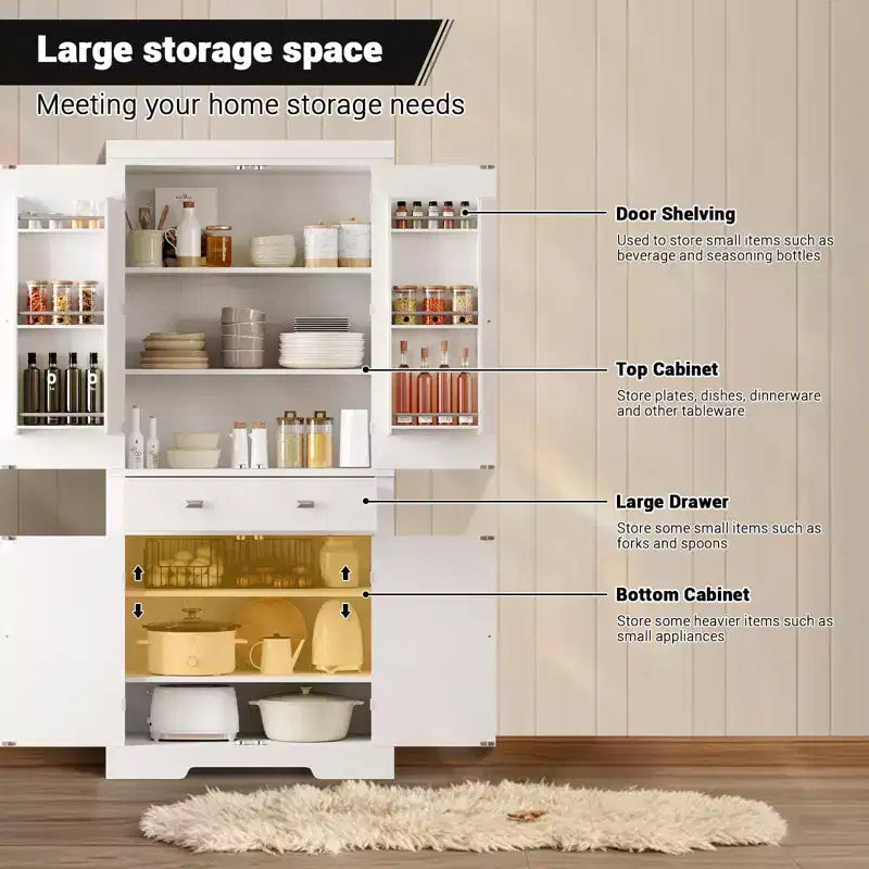 72 Farmhouse Pantry Cabinet with Adjustable Shelves, 6 Door Storage Racks, 2 Cabinets & 1 Drawer, Tall Kitchen Storage Cabinet for Dining Room