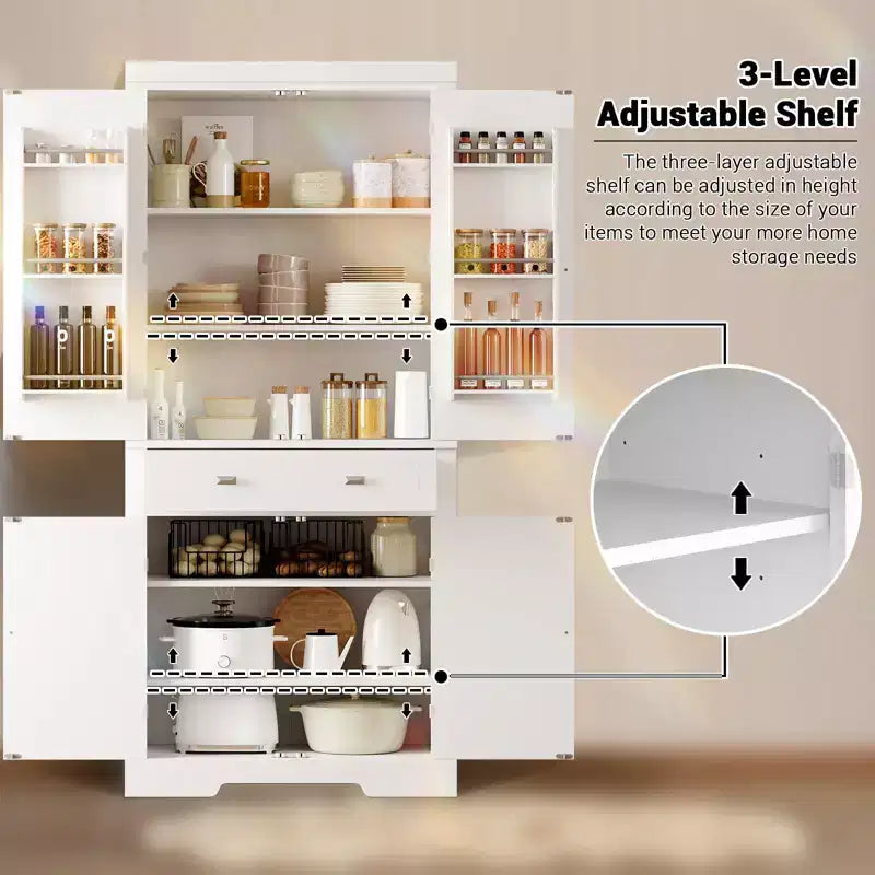 72 Farmhouse Pantry Cabinet with Adjustable Shelves, 6 Door Storage Racks, 2 Cabinets & 1 Drawer, Tall Kitchen Storage Cabinet for Dining Room