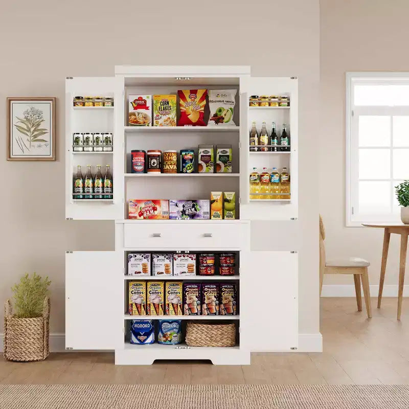 72 Farmhouse Pantry Cabinet with Adjustable Shelves, 6 Door Storage Racks, 2 Cabinets & 1 Drawer, Tall Kitchen Storage Cabinet for Dining Room