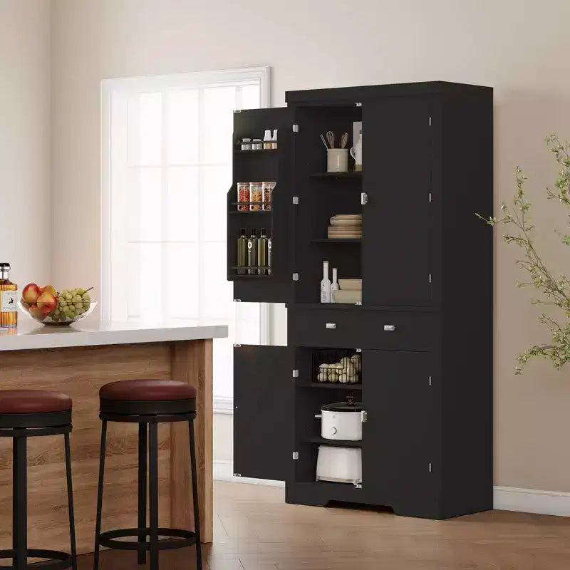 72 Farmhouse Pantry Cabinet with Adjustable Shelves, 6 Door Storage Racks, 2 Cabinets & 1 Drawer, Tall Kitchen Storage Cabinet for Dining Room