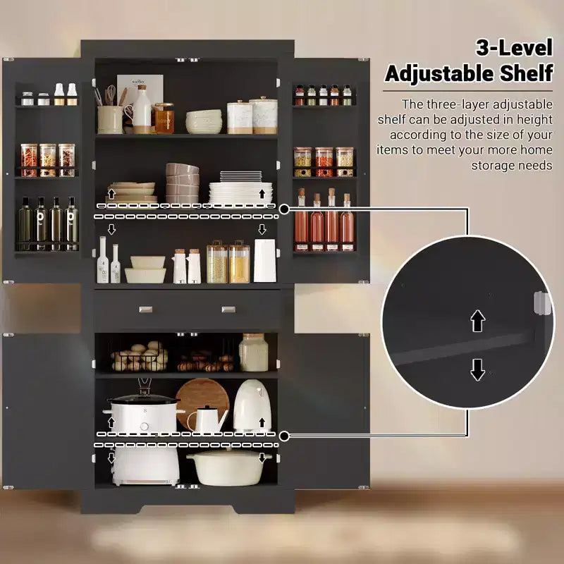 72 Farmhouse Pantry Cabinet with Adjustable Shelves, 6 Door Storage Racks, 2 Cabinets & 1 Drawer, Tall Kitchen Storage Cabinet for Dining Room