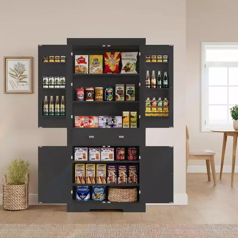 72 Farmhouse Pantry Cabinet with Adjustable Shelves, 6 Door Storage Racks, 2 Cabinets & 1 Drawer, Tall Kitchen Storage Cabinet for Dining Room