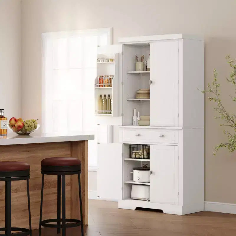 72 Farmhouse Pantry Cabinet with Adjustable Shelves, 6 Door Storage Racks, 2 Cabinets & 1 Drawer, Tall Kitchen Storage Cabinet for Dining Room