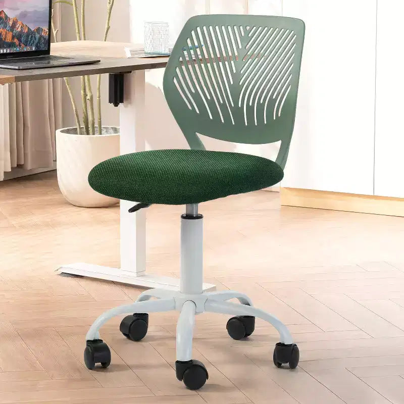 FurnitureR Desk Chair, Home Office Chair Armless with Padded Fabric Cushion and Plastic Mid Back Rolling Adjustable Swivel Computer Chair, Dark Green