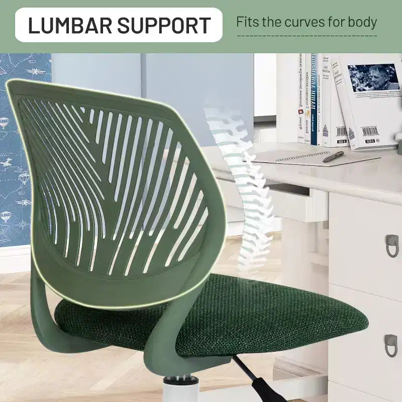 FurnitureR Desk Chair, Home Office Chair Armless with Padded Fabric Cushion and Plastic Mid Back Rolling Adjustable Swivel Computer Chair, Dark Green