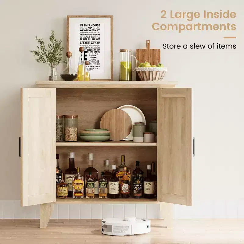 Rattan Storage Cabinet, Small Accent Cabinet with 2 Doors and Adjustable Shelf for Living Room, Entryway, and Kitchen