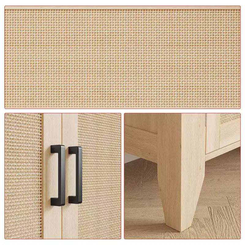 Rattan Storage Cabinet, Small Accent Cabinet with 2 Doors and Adjustable Shelf for Living Room, Entryway, and Kitchen
