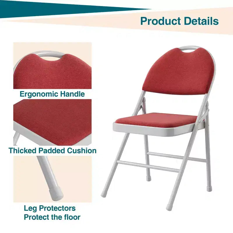 Folding Dining Chairs, Portable Commercial Seat with Metal Legs & Non-Slip Feet Pads, Linen Foldable Chairs for Home Office Party