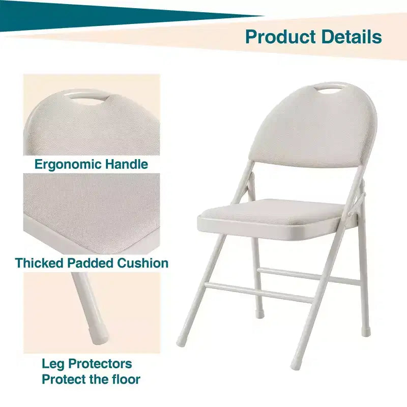 Folding Dining Chairs, Portable Commercial Seat with Metal Legs & Non-Slip Feet Pads, Linen Foldable Chairs for Home Office Party