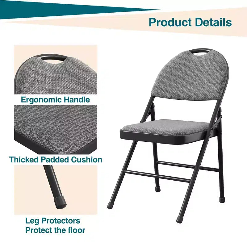Folding Dining Chairs, Portable Commercial Seat with Metal Legs & Non-Slip Feet Pads, Linen Foldable Chairs for Home Office Party