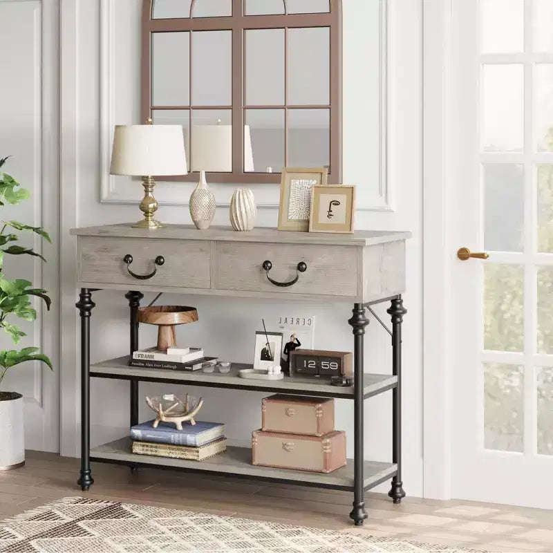 Console Table 2-Drawer Narrow Sofa Table (for Living Room/Entryway/Hallway)