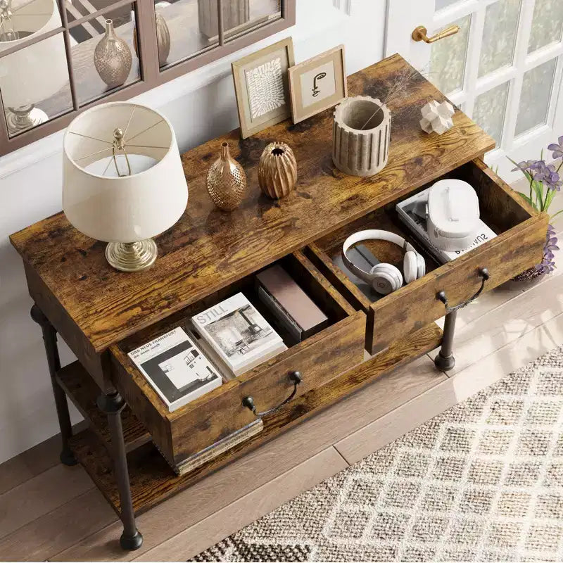 Console Table 2-Drawer Narrow Sofa Table (for Living Room/Entryway/Hallway)