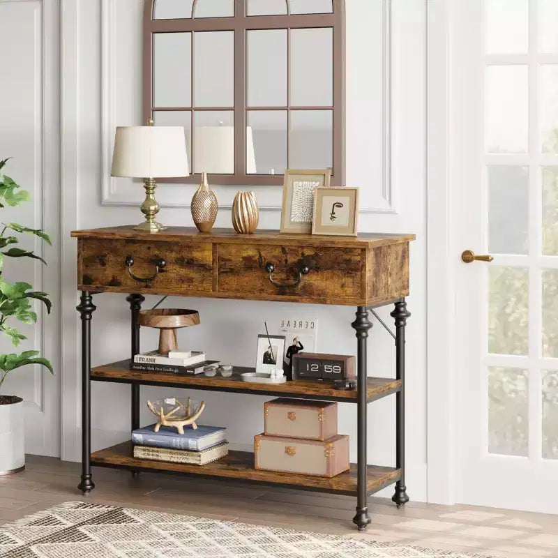 Console Table 2-Drawer Narrow Sofa Table (for Living Room/Entryway/Hallway)