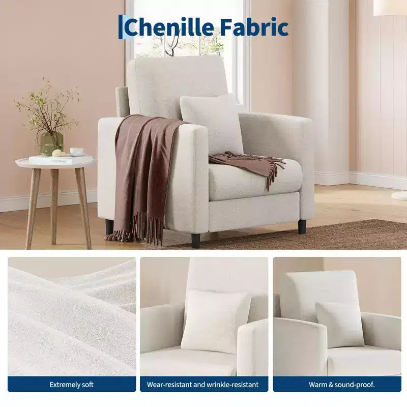 33.9 Sofa Accent Chair, Chenille Loveseat Reading Couch for Bedroom, Tool-Free Setup Living Room Accent Couch, Comfy Arm Chair for Living Room