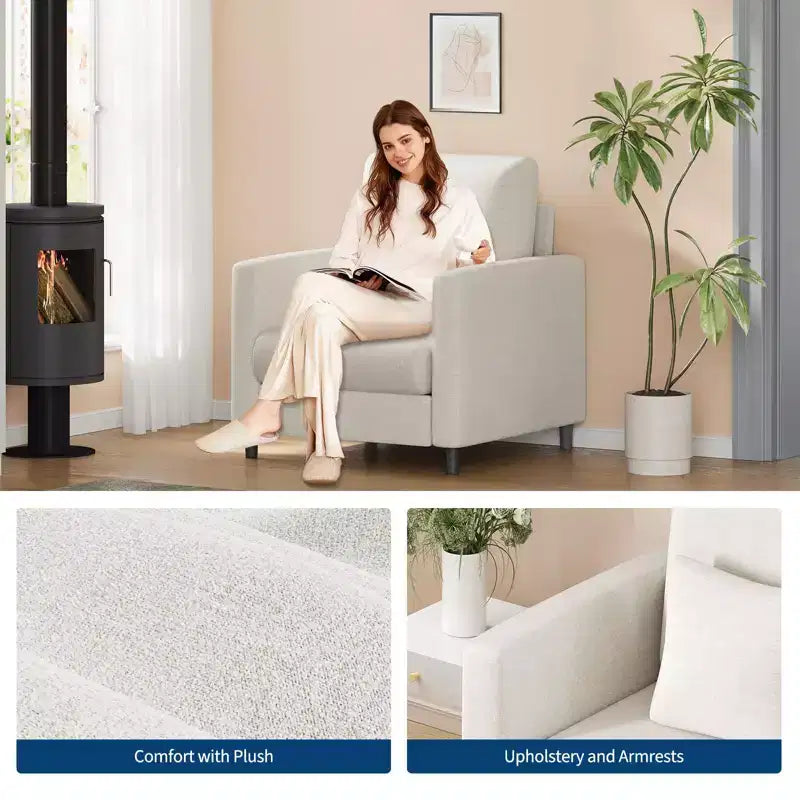 33.9 Sofa Accent Chair, Chenille Loveseat Reading Couch for Bedroom, Tool-Free Setup Living Room Accent Couch, Comfy Arm Chair for Living Room
