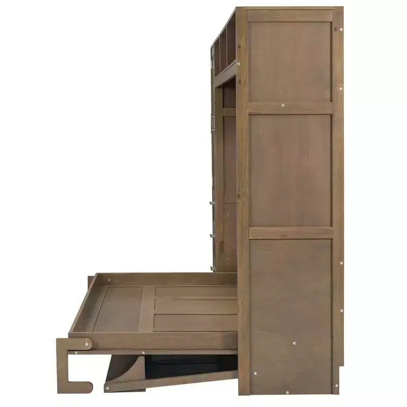 Full Size Wall Murphy Bed with Wardrobe and Storage Shelf Foldable Wall Platform Bed Frame for Bedroom Guest Room, Wood