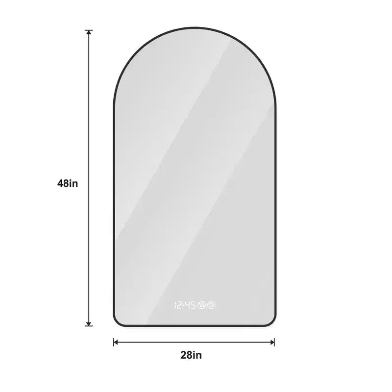 Okak Arched Vanity Mirror with Time and Temperature Display, Anti-Fog Bathroom Mirror with Three Color Temperatures for Bathroom