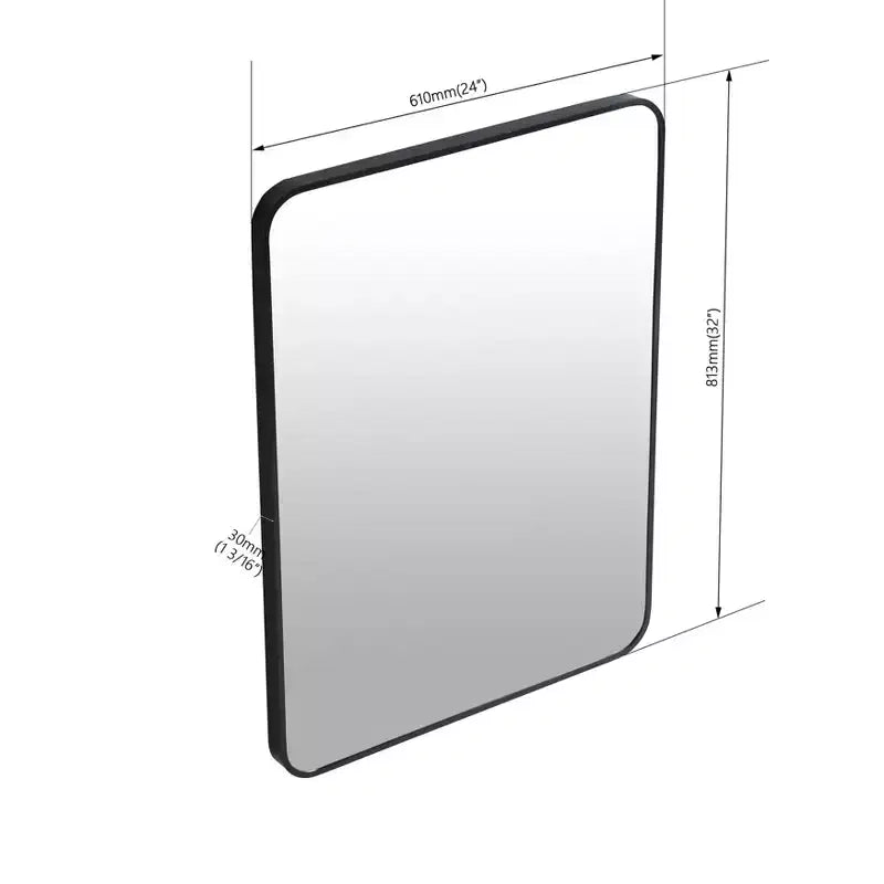 Okak 24X32IN Bathroom Mirror with Aluminum Frame, Retangular Vanity Mirror with Round Corner, Wall Mirror for Bathroom, Living Room, Black