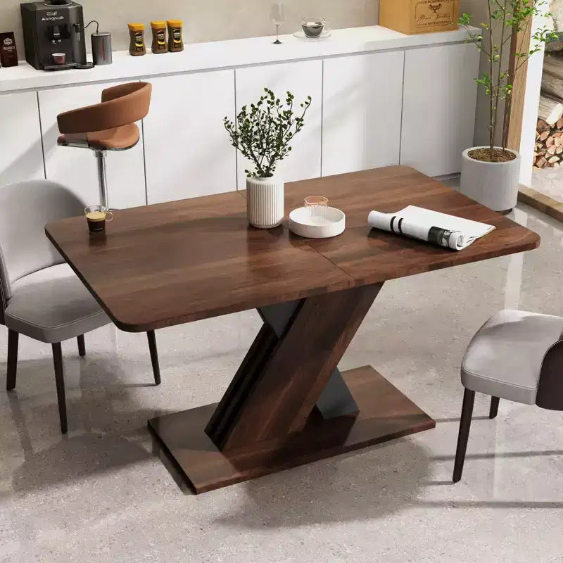 Okak 71IN Multifunctional Extendable Dining Table with X-Shape Pedestal, Folding Table, Dinner Table for Dining Room, Living Room, Walnut