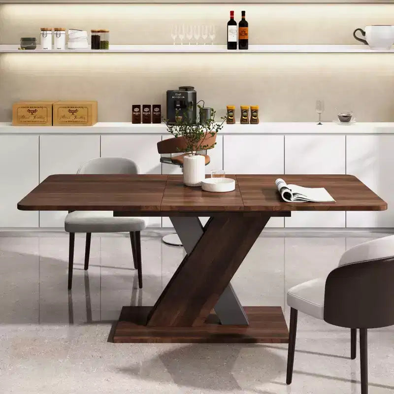 Okak 71IN Multifunctional Extendable Dining Table with X-Shape Pedestal, Folding Table, Dinner Table for Dining Room, Living Room, Walnut