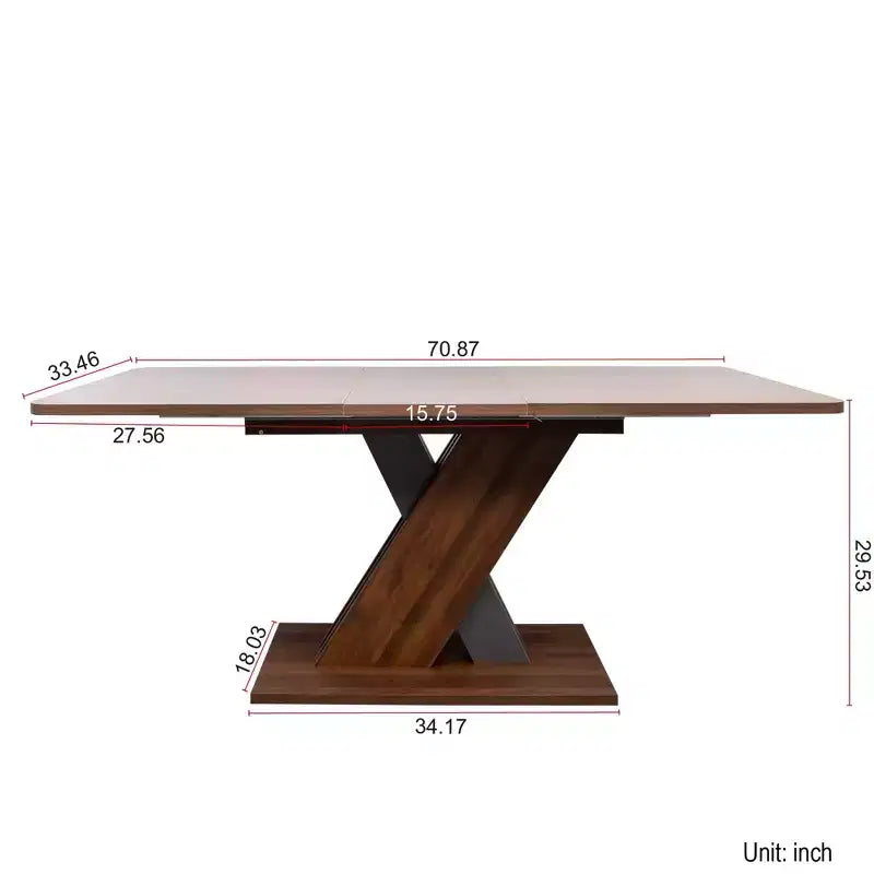 Okak 71IN Multifunctional Extendable Dining Table with X-Shape Pedestal, Folding Table, Dinner Table for Dining Room, Living Room, Walnut