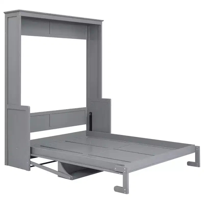 Queen Size Murphy Bed with Storage Shelf, Queen Wood Cabinet Beds Foldable Wall Bed Frame for Guest Room Home Office